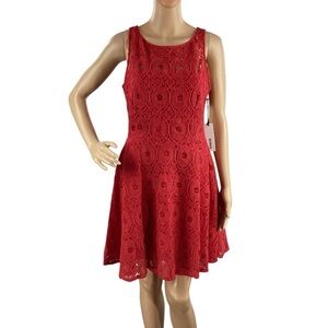 BB Dakota Renley Red Lace Fit and Flare Dress Sleeveless Size 8